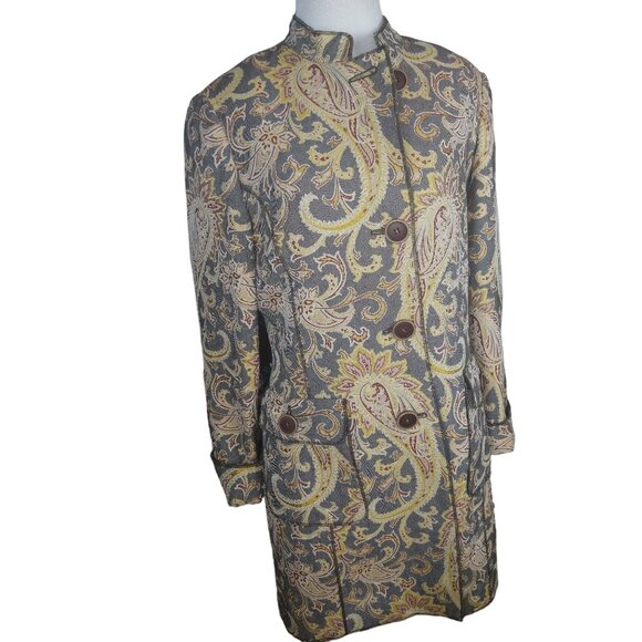 Vintage Carlisle Paisley Jacquard Wool Silk Long Coat Size 8 - Picture 2 of 8